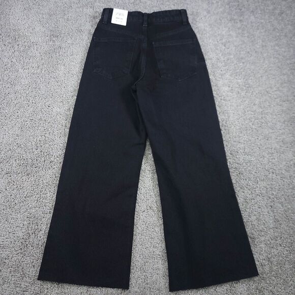 Zara Jeans Womens 0 Wide Leg Crop Capris Black Baggy Y2K Hip Hop Distressed - Picture 6 of 14